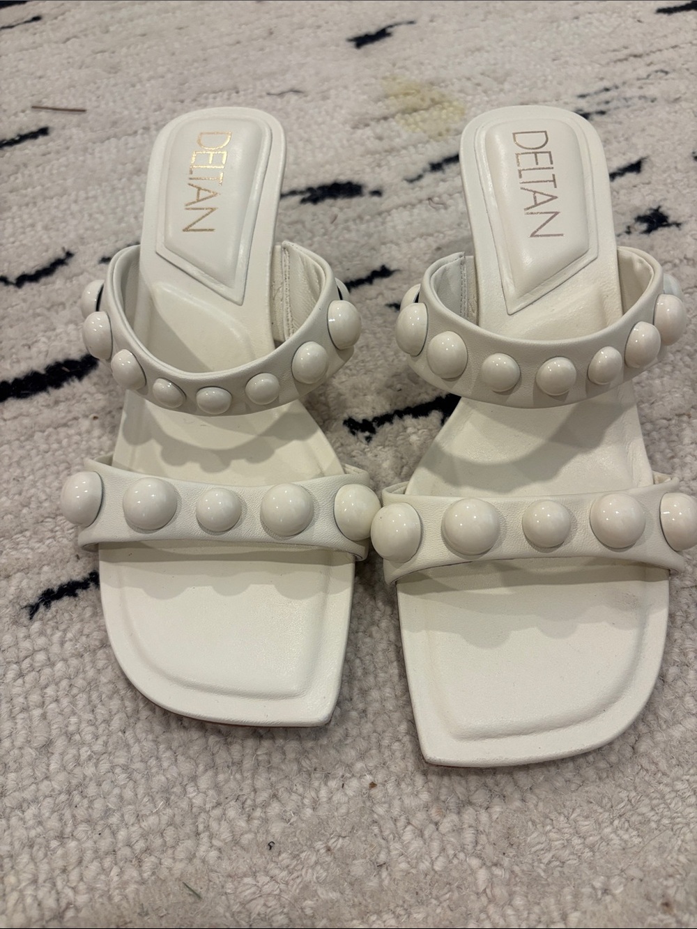 Delta White Studded Double-Strap Slide Mules